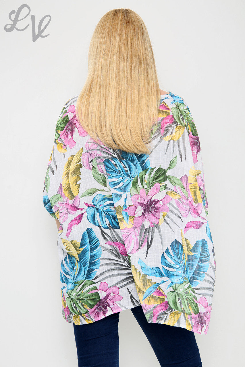 Ladies Tropical Print Top White - Unit Price £9.99