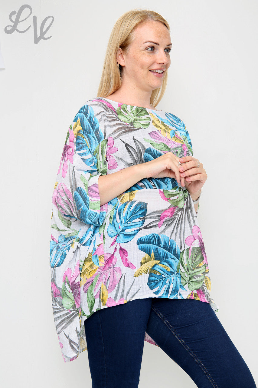 Ladies Tropical Print Top White - Unit Price £9.99