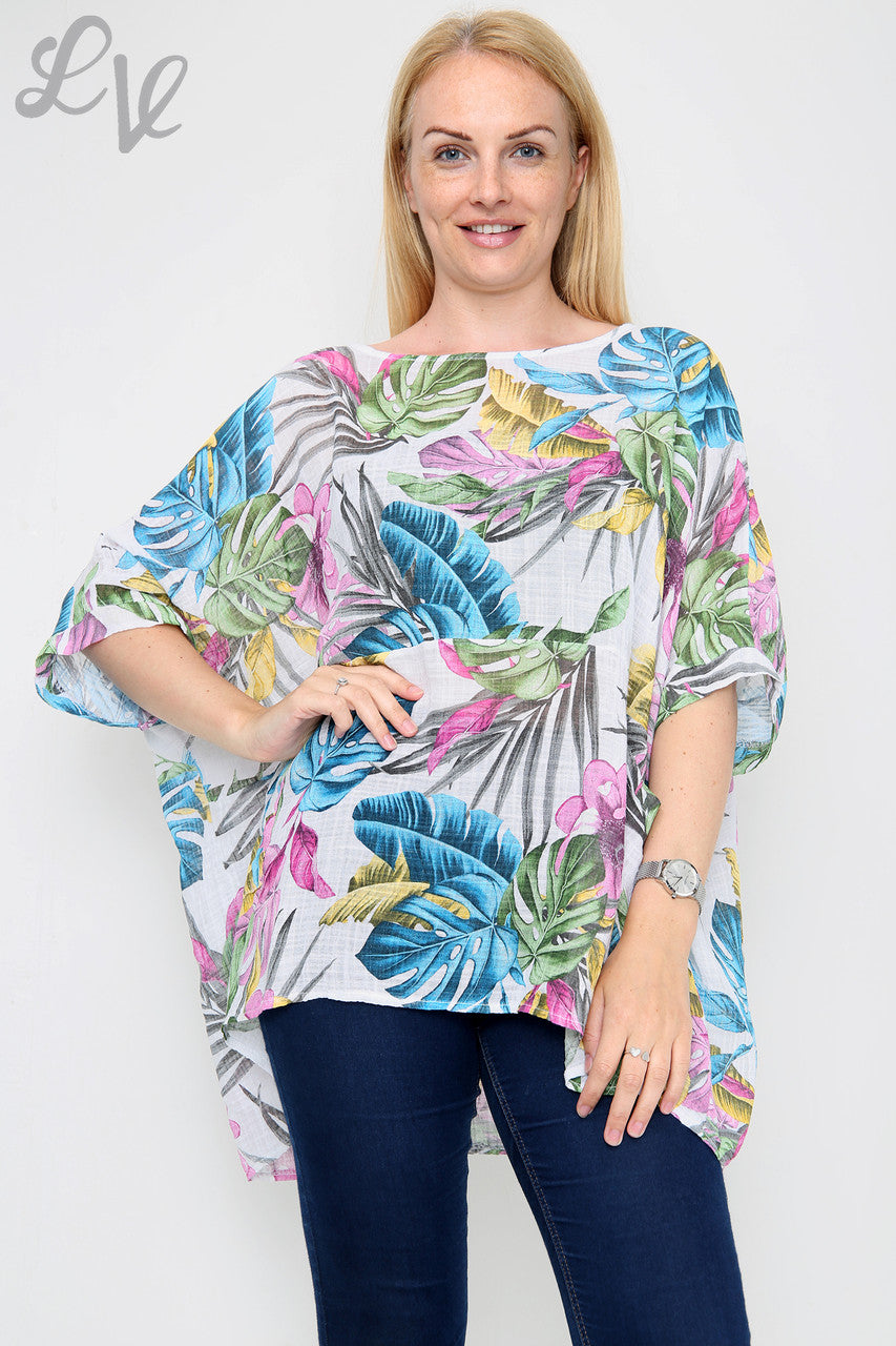 Ladies Tropical Print Top White - Unit Price £9.99