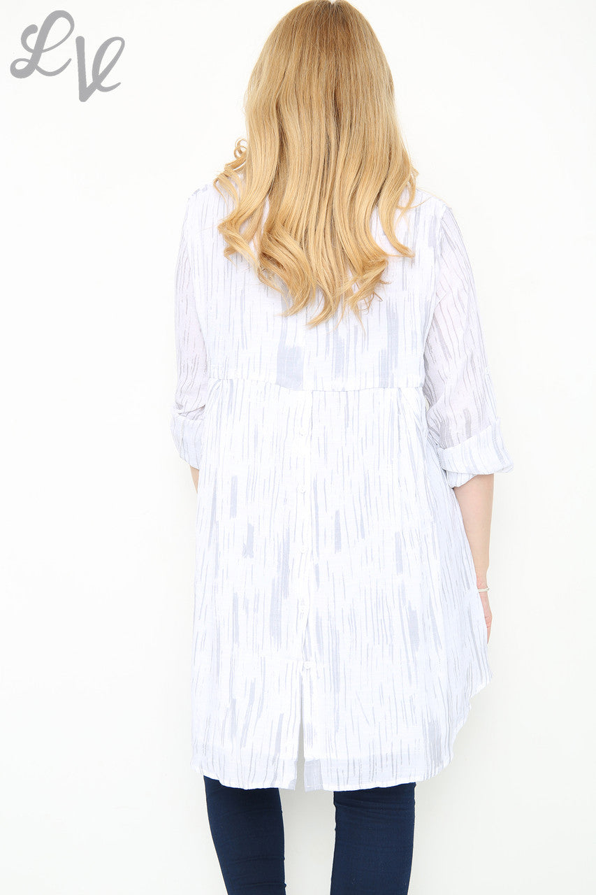 Ladies Stripe Print Tunic With Button Back Detail White Unit Price £9.99