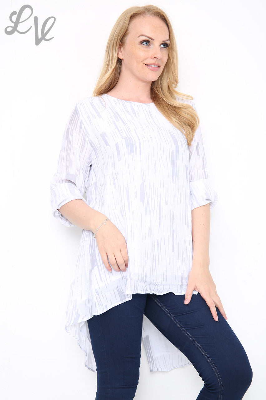 Ladies Stripe Print Tunic With Button Back Detail White Unit Price £9.99