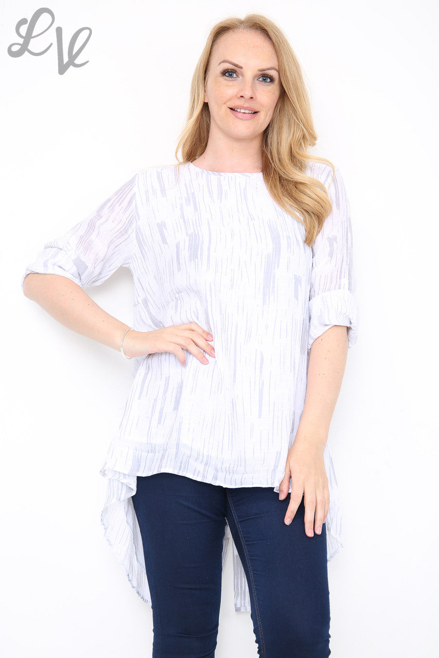 Ladies Stripe Print Tunic With Button Back Detail White Unit Price £9.99