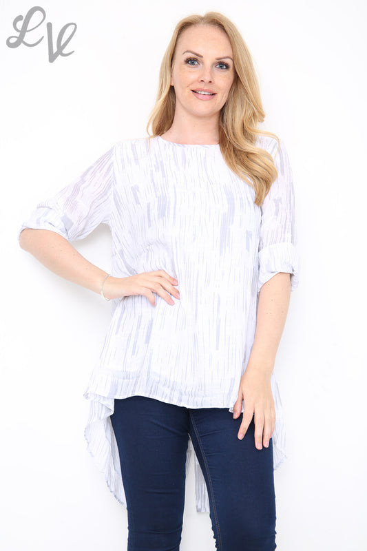 Dames tuniek met strepenprint en knoopdetails op de rug Wit Stukprijs £9,99