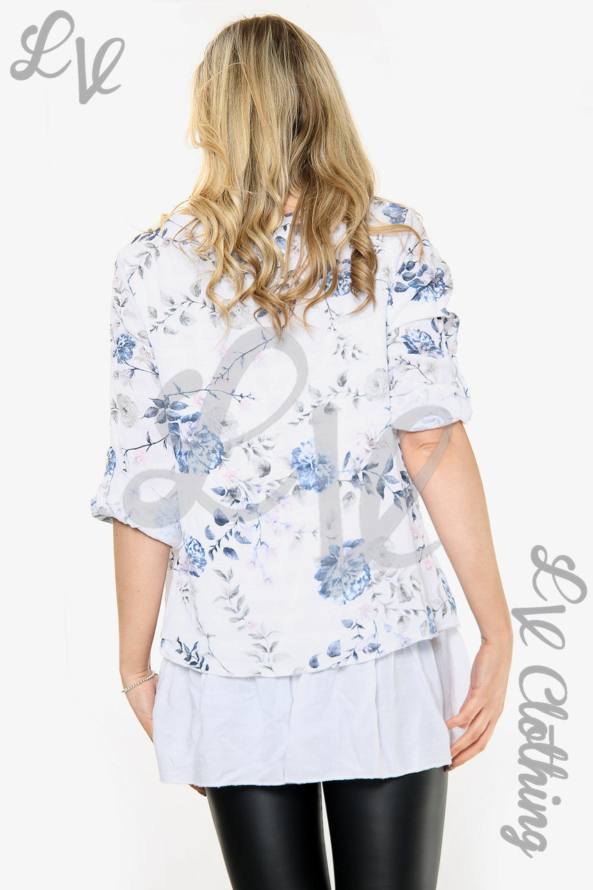 Dames top met bloemenprint en franje onderaan Wit Stukprijs € 13,99