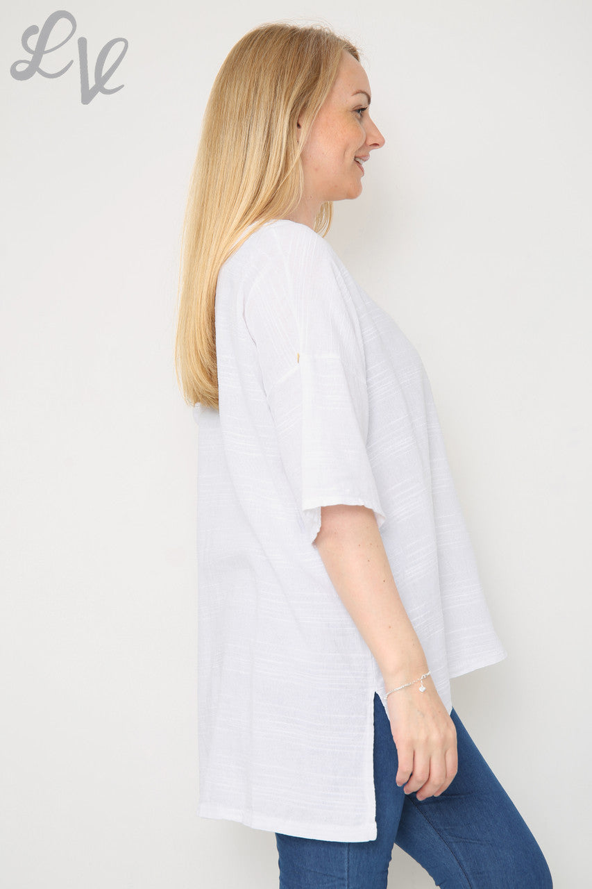 Dames Linnen Top met Zakken Wit Stukprijs €9,99