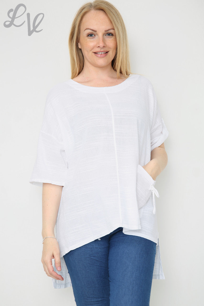 Dames Linnen Top met Zakken Wit Stukprijs €9,99