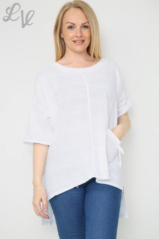 Ladies Linen Pocket Front Top White Unit Price £9.99