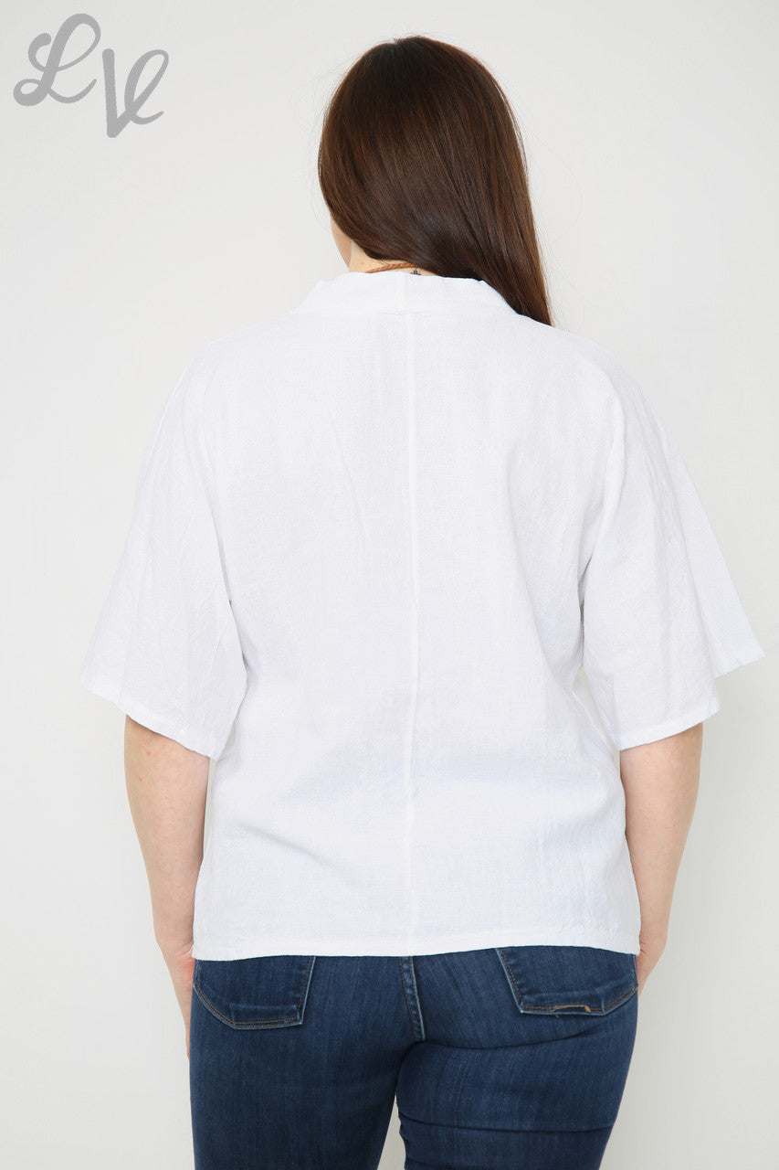 Ladies Linen Plain V-Neck Top With Necklace White Unit Price £9.99
