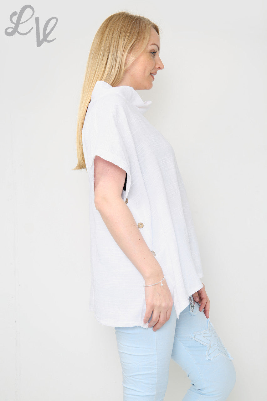 Dames Linnen Top met Knopen aan de Zijkant Wit Stukprijs € 9,99