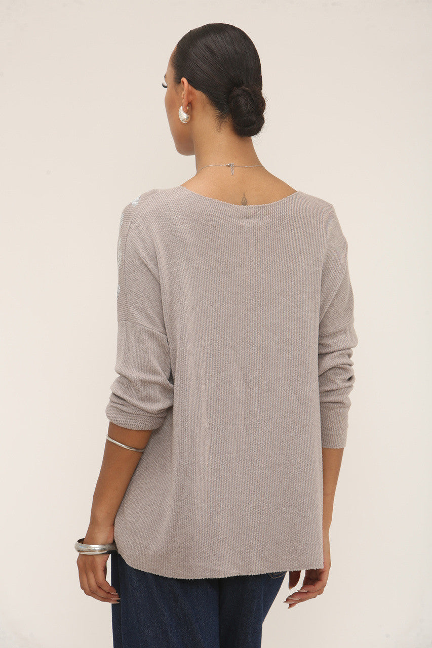 DIAMANTE LEOPARD SHOULDER JUMPER - TAUPE