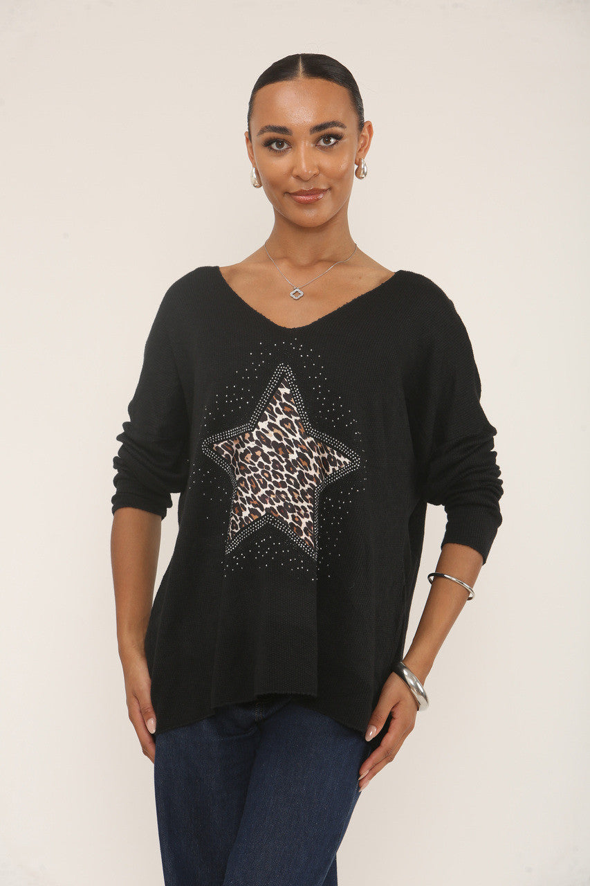 DIAMANTE LEOPAARD STER TRUI - ZWART