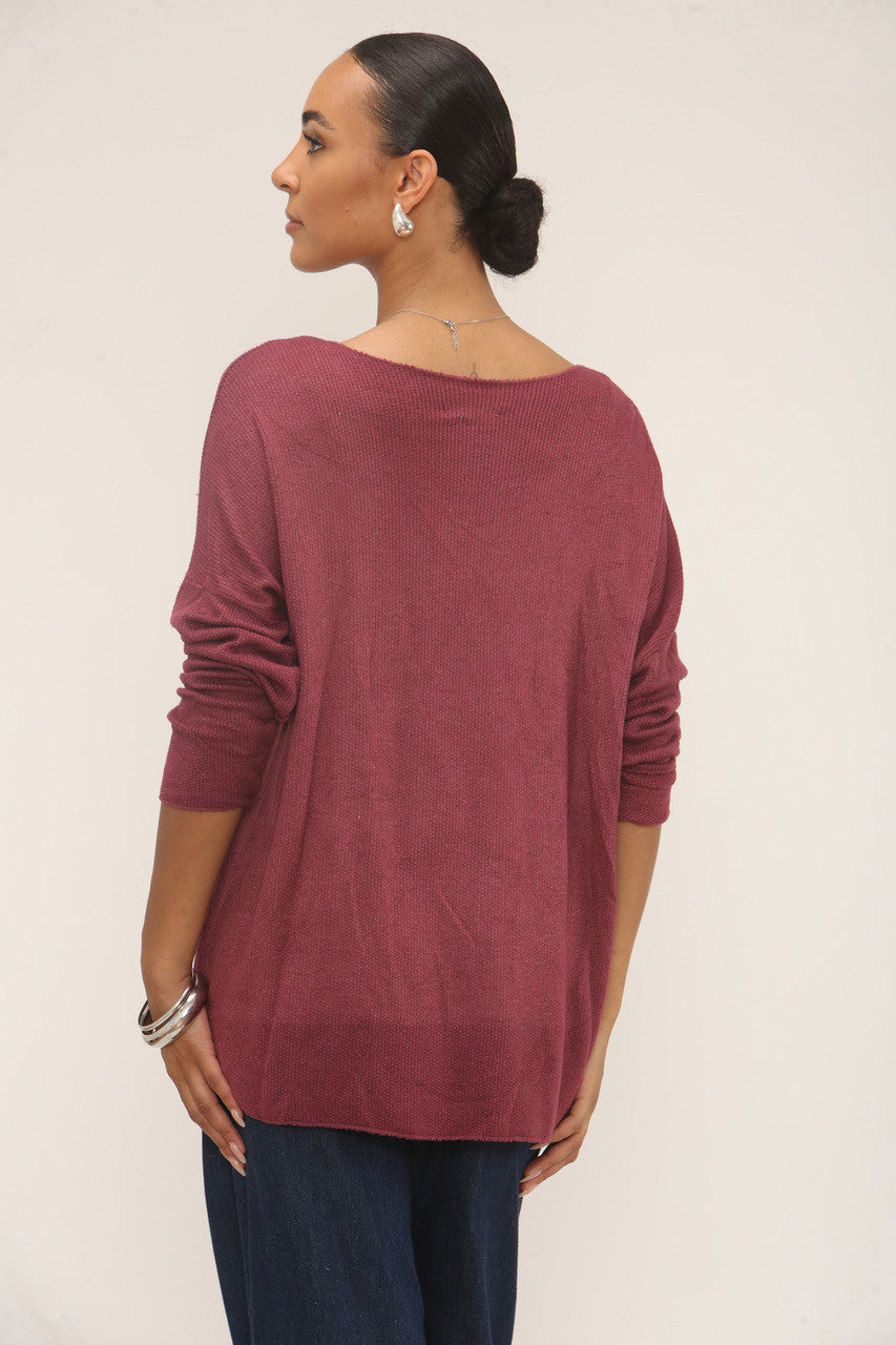 DIAMANTE LEOPARD STAR JUMPER - BURGUNDY