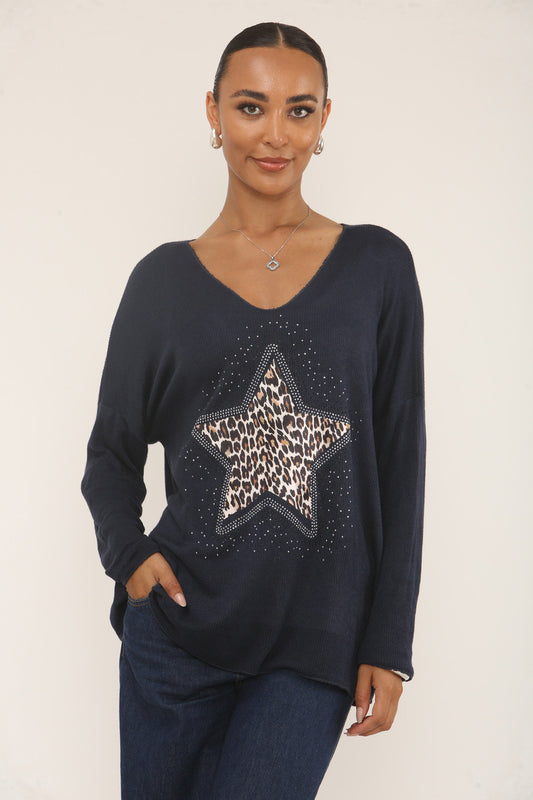 DIAMANTE LUIPAARD STER TRUI - NAVY