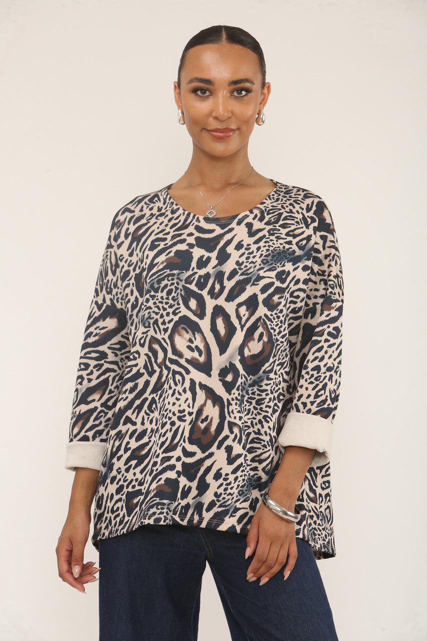 TRUI MET LUIPAARDPRINT EN ZACHTE TOUCH - NAVY