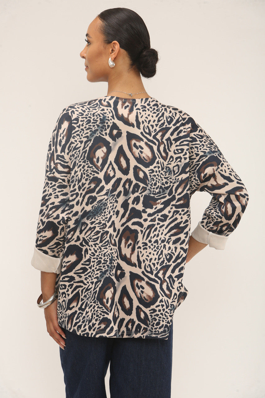 TRUI MET LUIPAARDPRINT EN ZACHTE TOUCH - NAVY