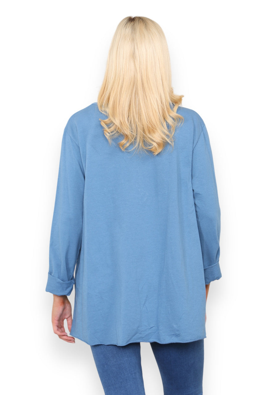 FAUX POCKET SWEATSHIRT TOP DENIM