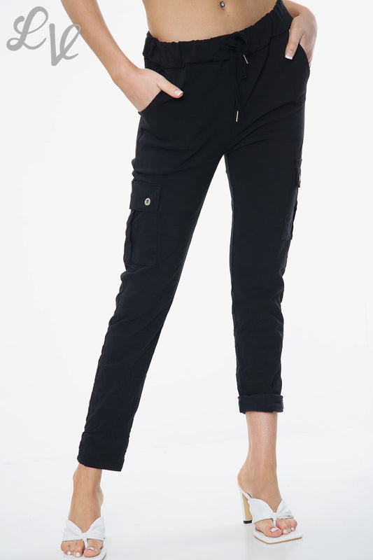 Dames Casual Magic Broek Grote Maten Met Zijzakken Zwart - Prijs per stuk £9,99