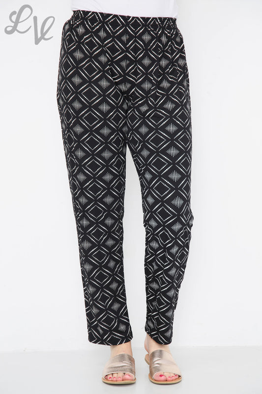 Dames Oosterse Diamanten Stip Print Broek Zwart