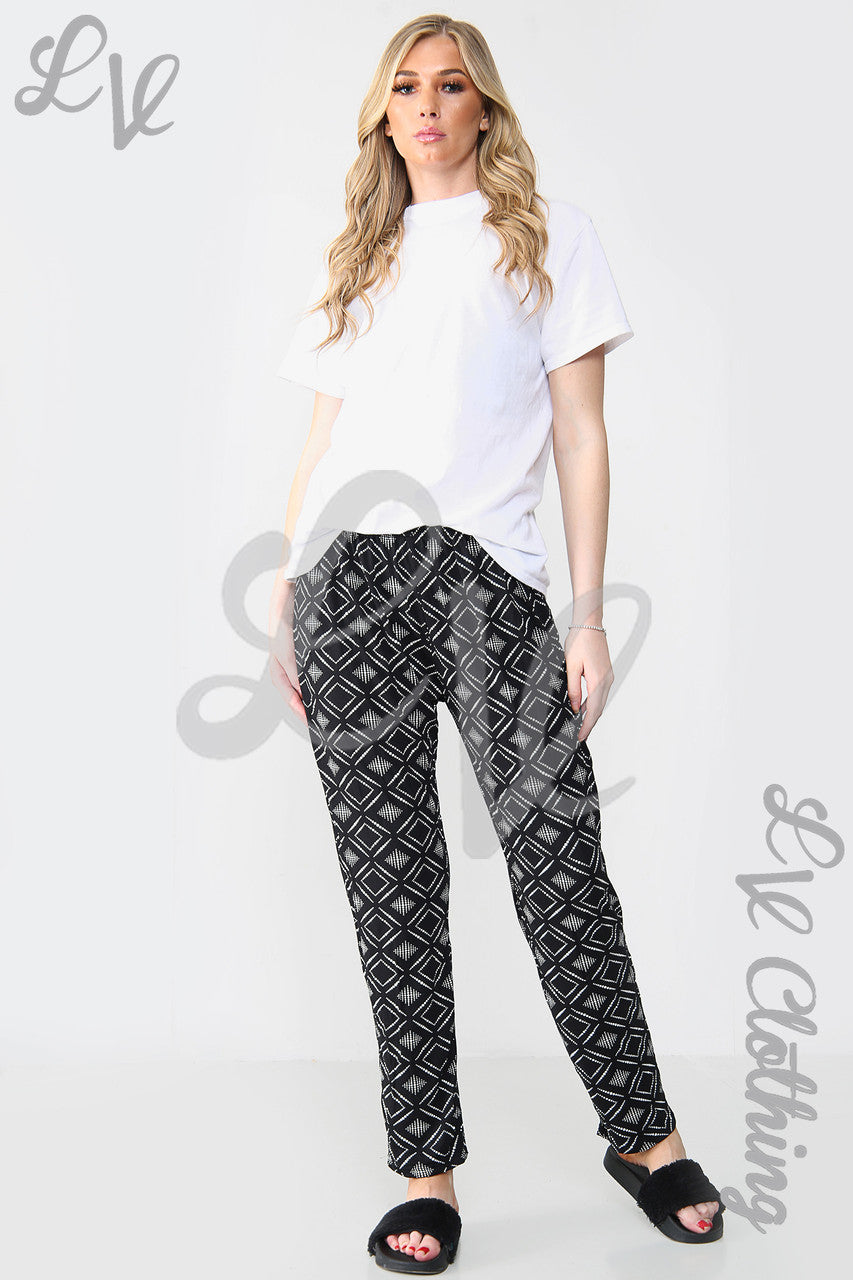 Dames Oosterse Diamanten Stip Print Broek Zwart