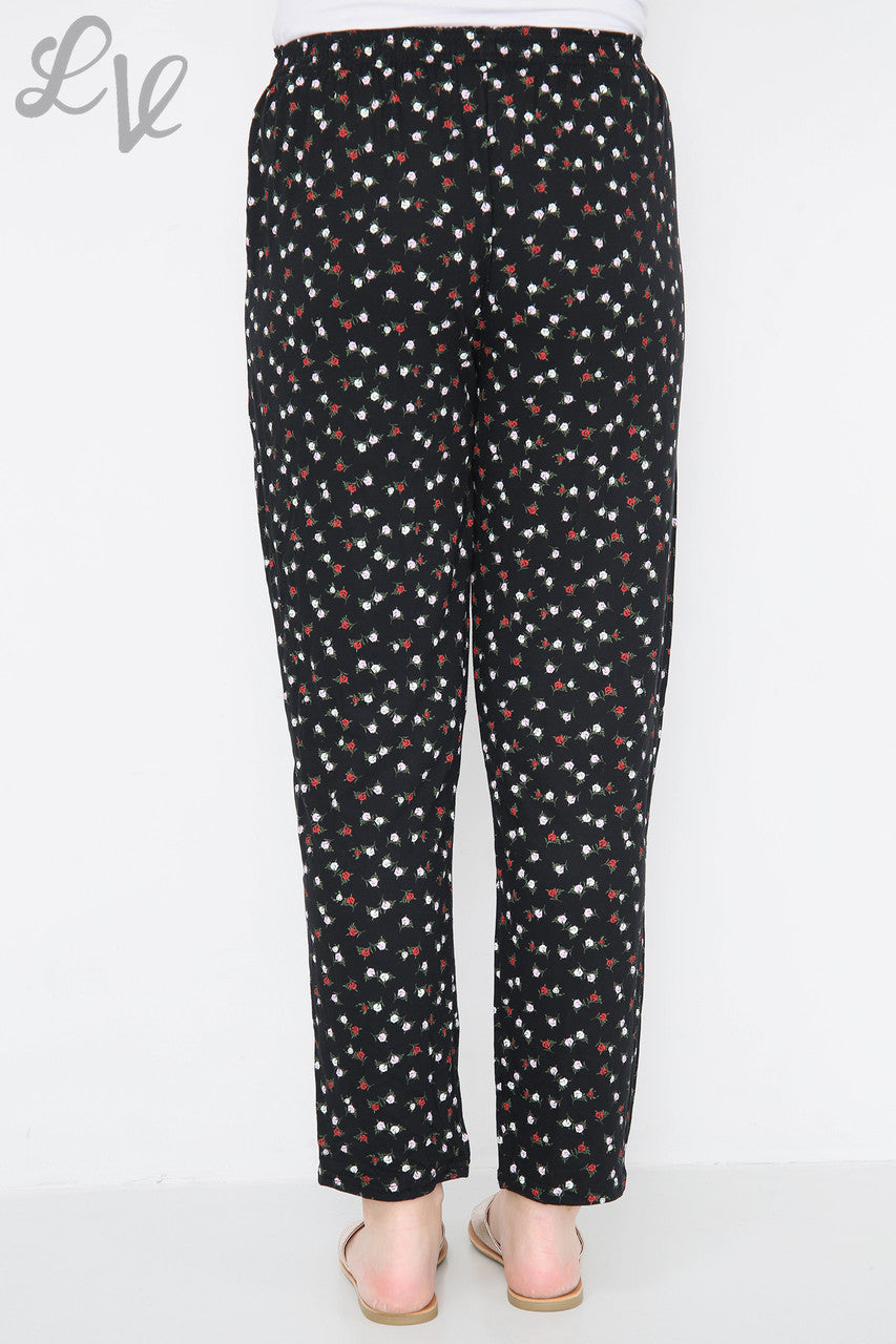 Ladies Floral Ditsy Print Trousers Black