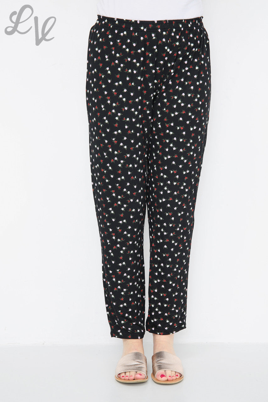 Ladies Floral Ditsy Print Trousers Black