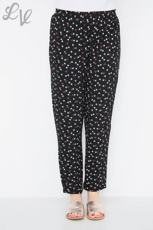 Ladies Floral Ditsy Print Trousers Black