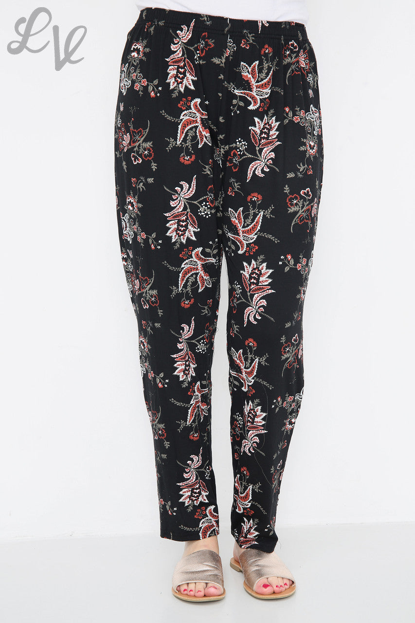 Dames Paisley Bloemenprint Broek Zwart - Prijs per eenheid £5,99