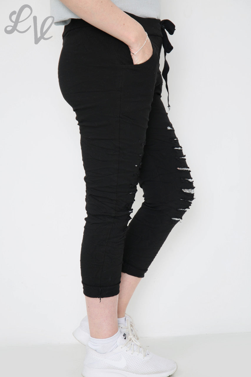 Ladies Ripped Sequin Knee Magic Trousers Black Unit Price £9.99
