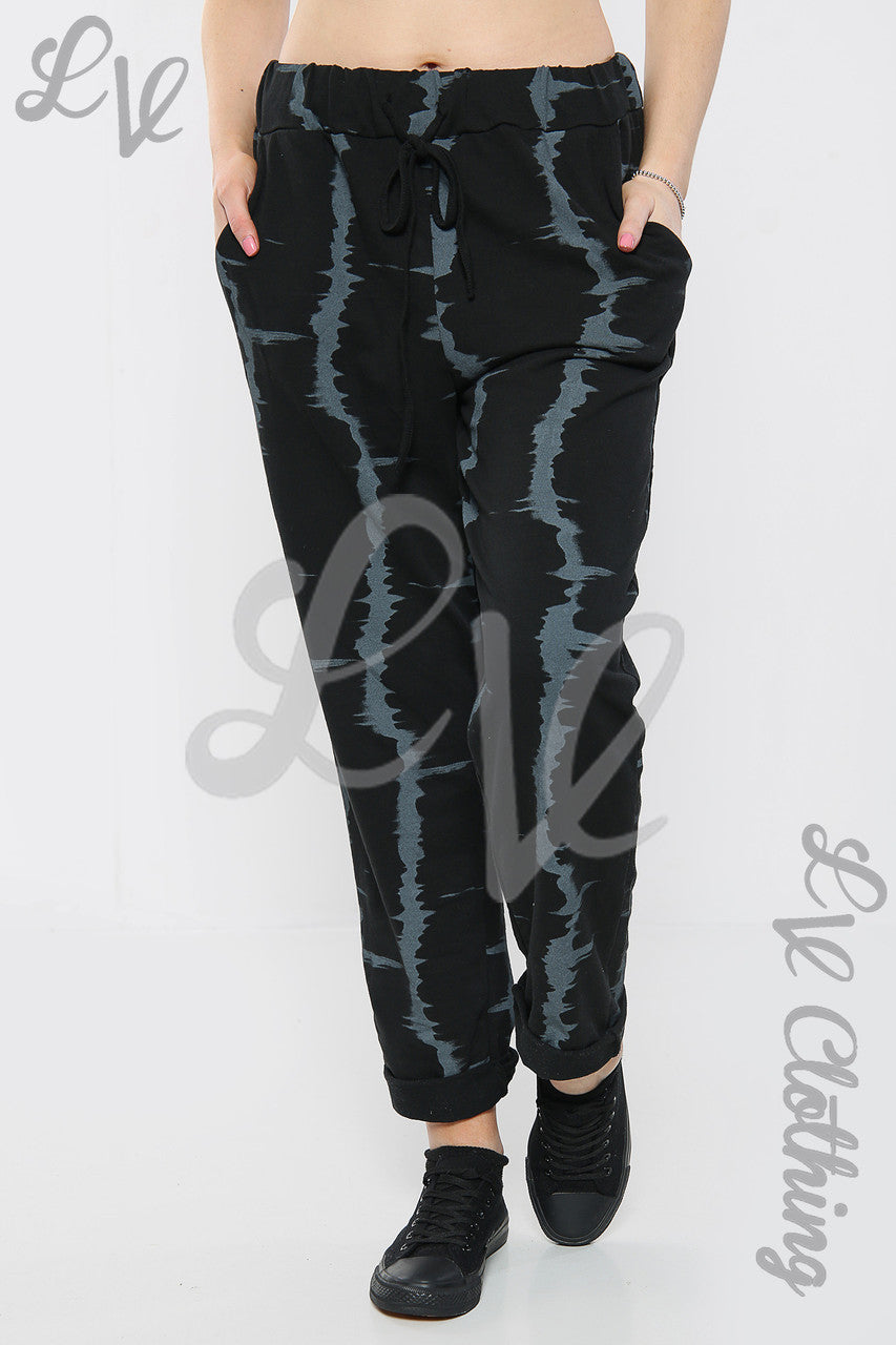 Dames Tie-dye Joggingbroek met streepdessin Zwart - Stukprijs €9,99