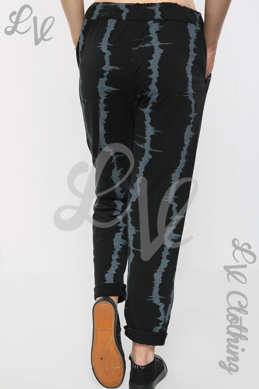 Dames Tie-dye Joggingbroek met streepdessin Zwart - Stukprijs €9,99
