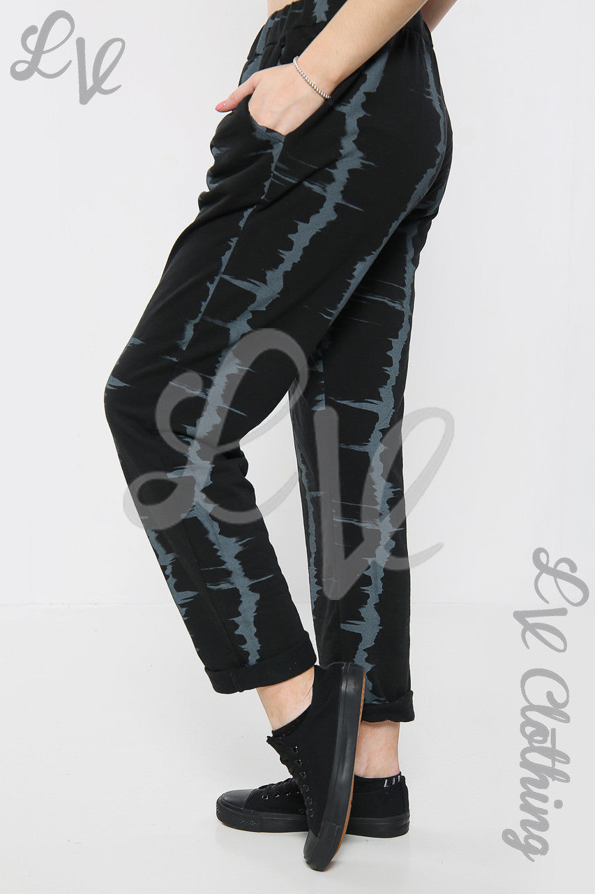 Dames Tie-dye Joggingbroek met streepdessin Zwart - Stukprijs €9,99