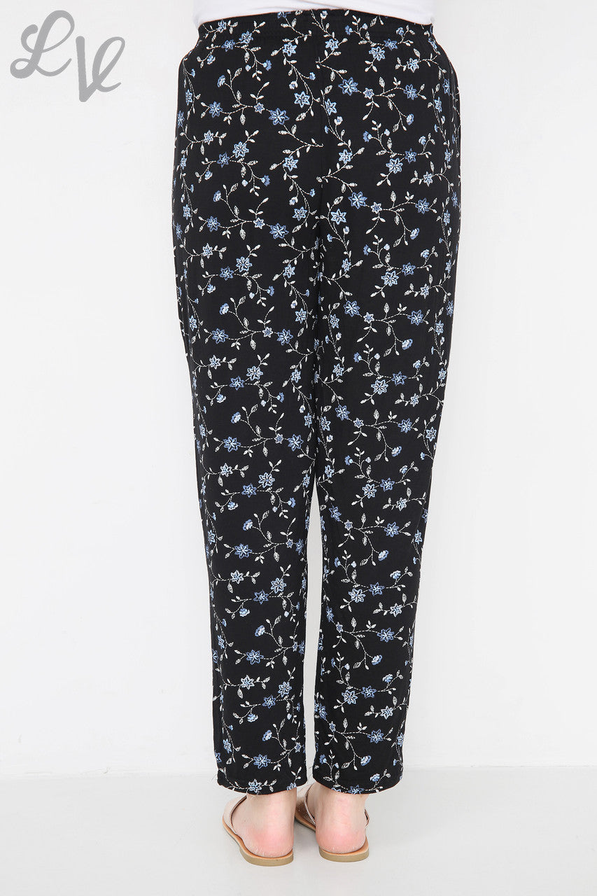 Ladies Floral Dot Print Trousers Blue
