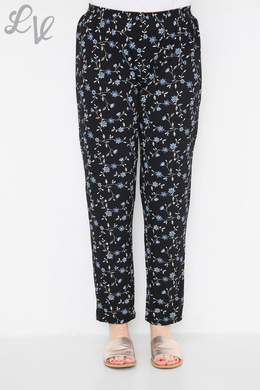 Ladies Floral Dot Print Trousers Blue