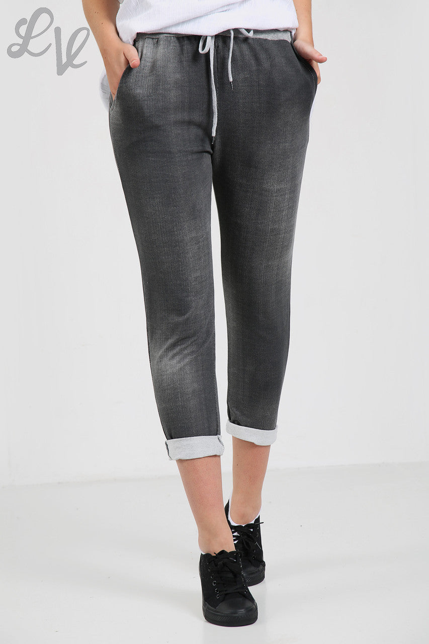 Ladies Jean Jogging Pants Trouser Grey