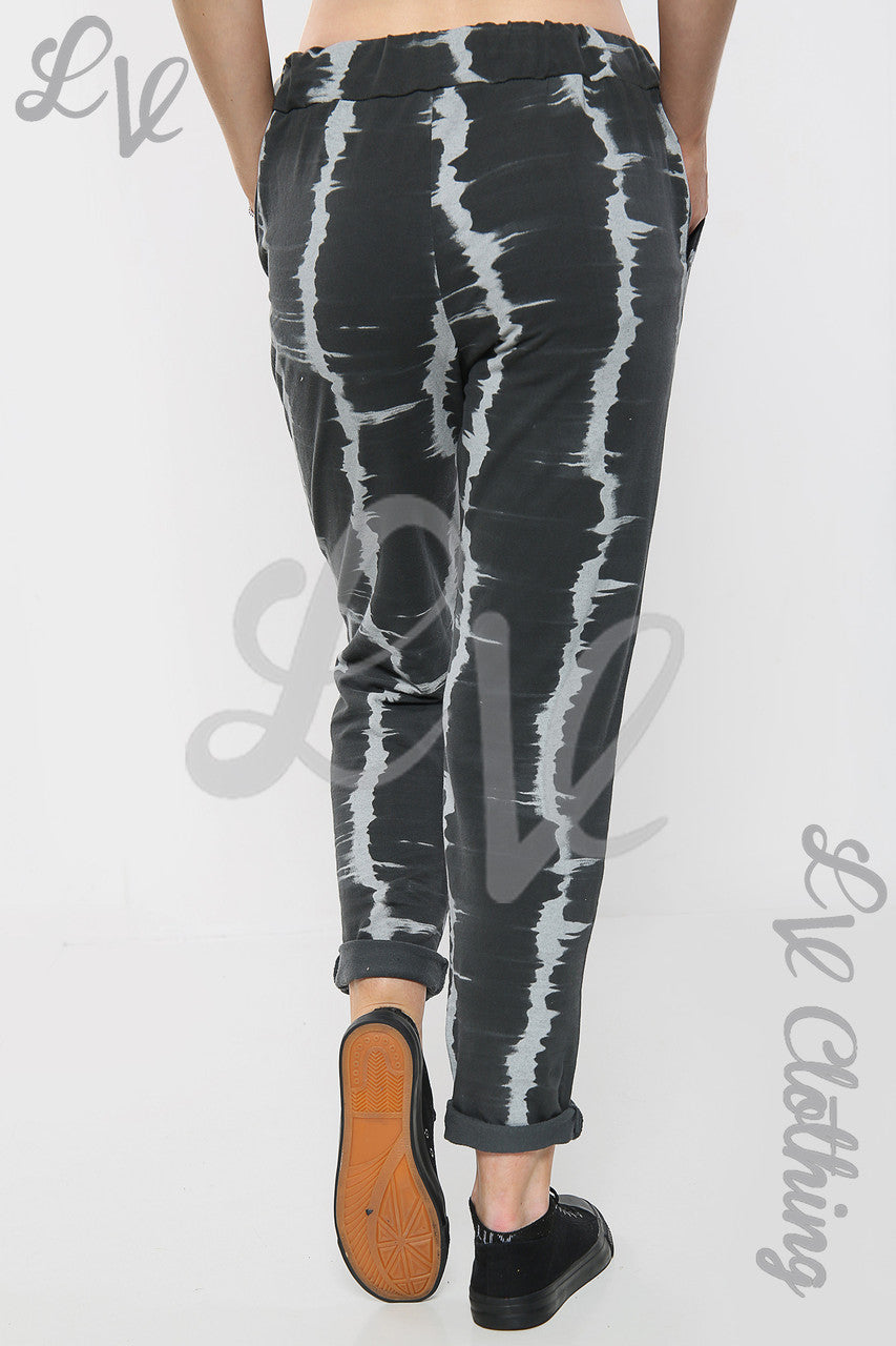 Ladies Tie Dye Stripe Print Jogging Bottoms Charcoal - Unit Price £9.99