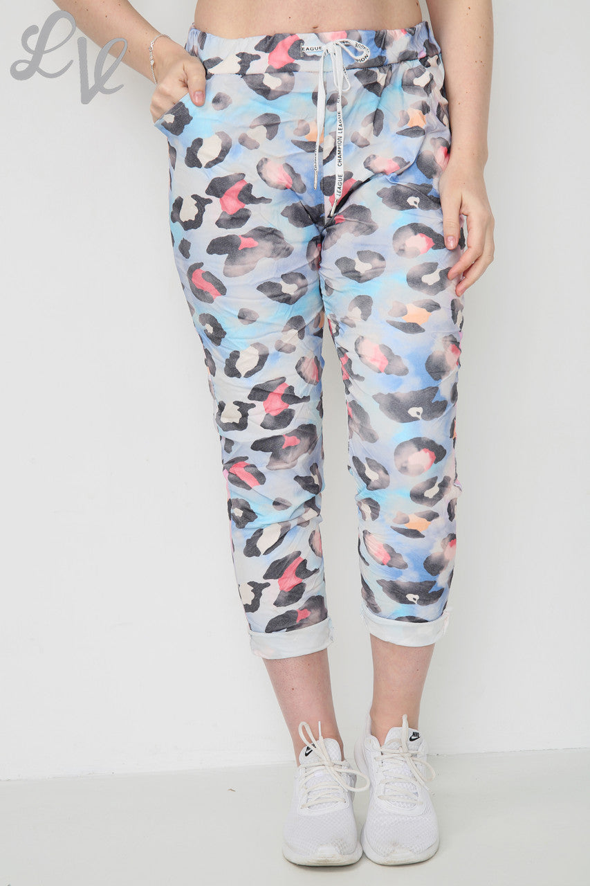 Ladies Colourful Leopard Print Magic Trousers Denim Unit Price £8.99
