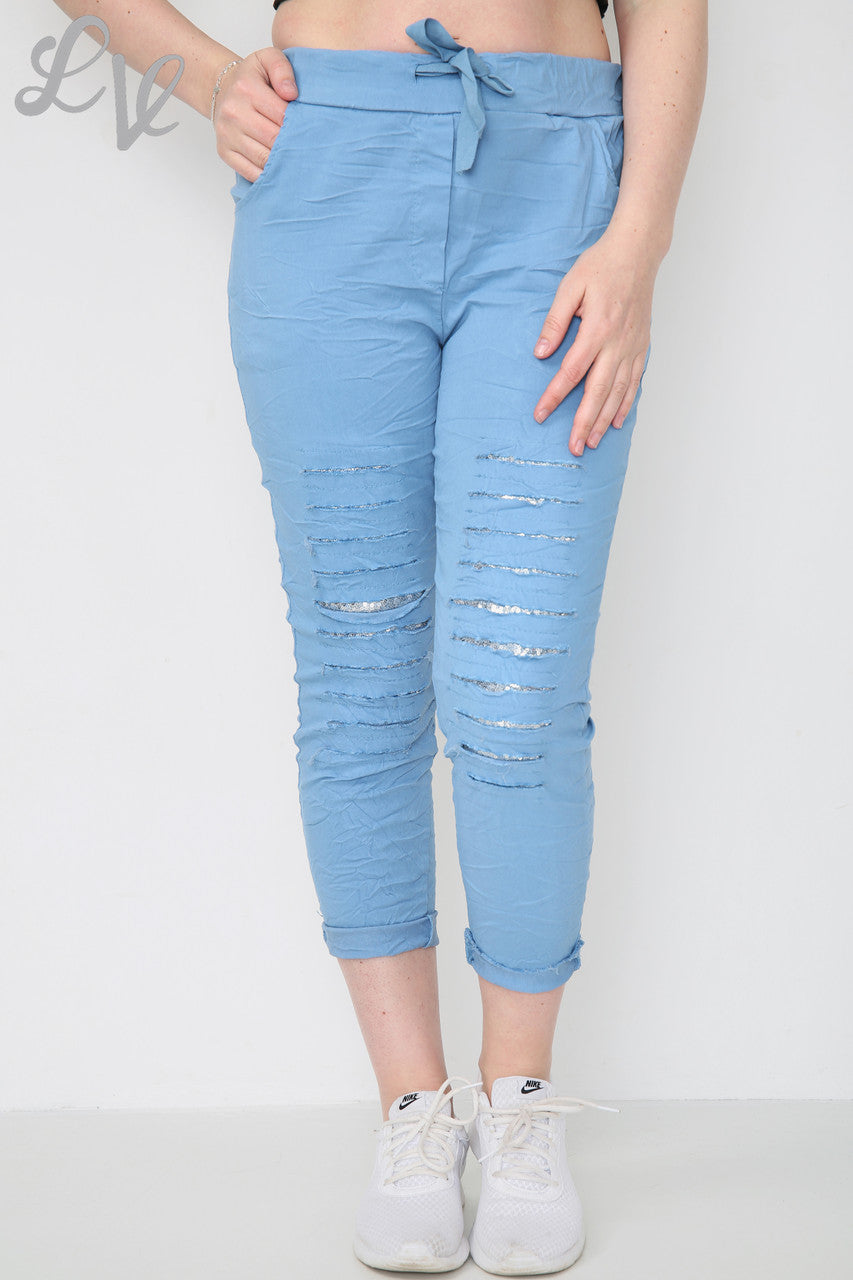 Ladies Ripped Sequin Knee Magic Trousers Denim Unit Price £9.99