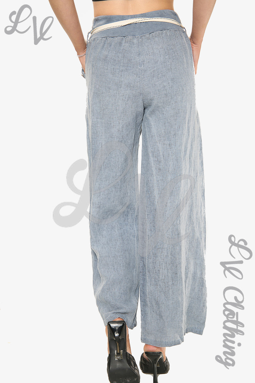 Dames Effen Linnen Rechte Pijpen Broek Denim - Prijs per stuk €17,99