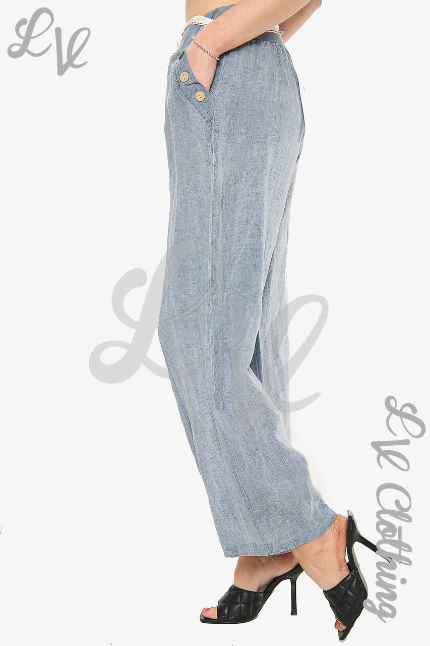 Dames Effen Linnen Rechte Pijpen Broek Denim - Prijs per stuk €17,99