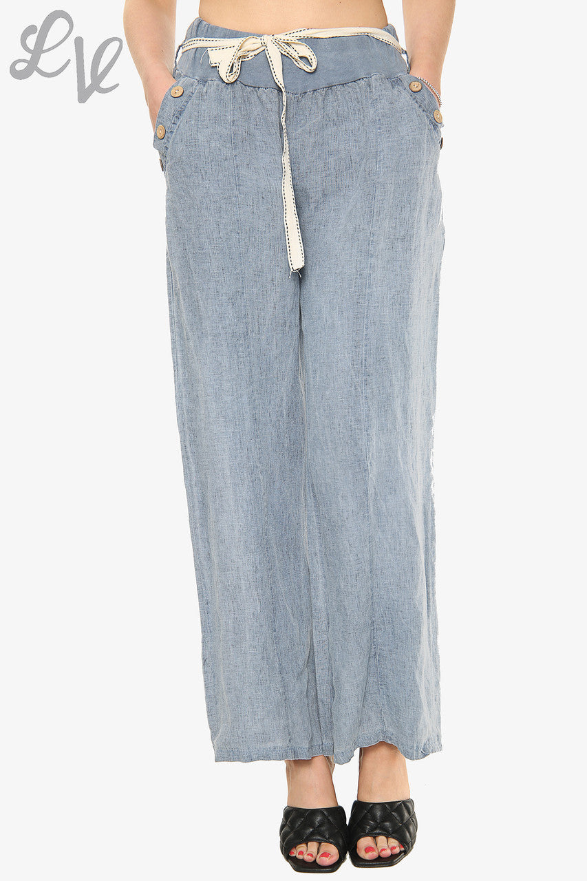 Dames Effen Linnen Rechte Pijpen Broek Denim - Prijs per stuk €17,99
