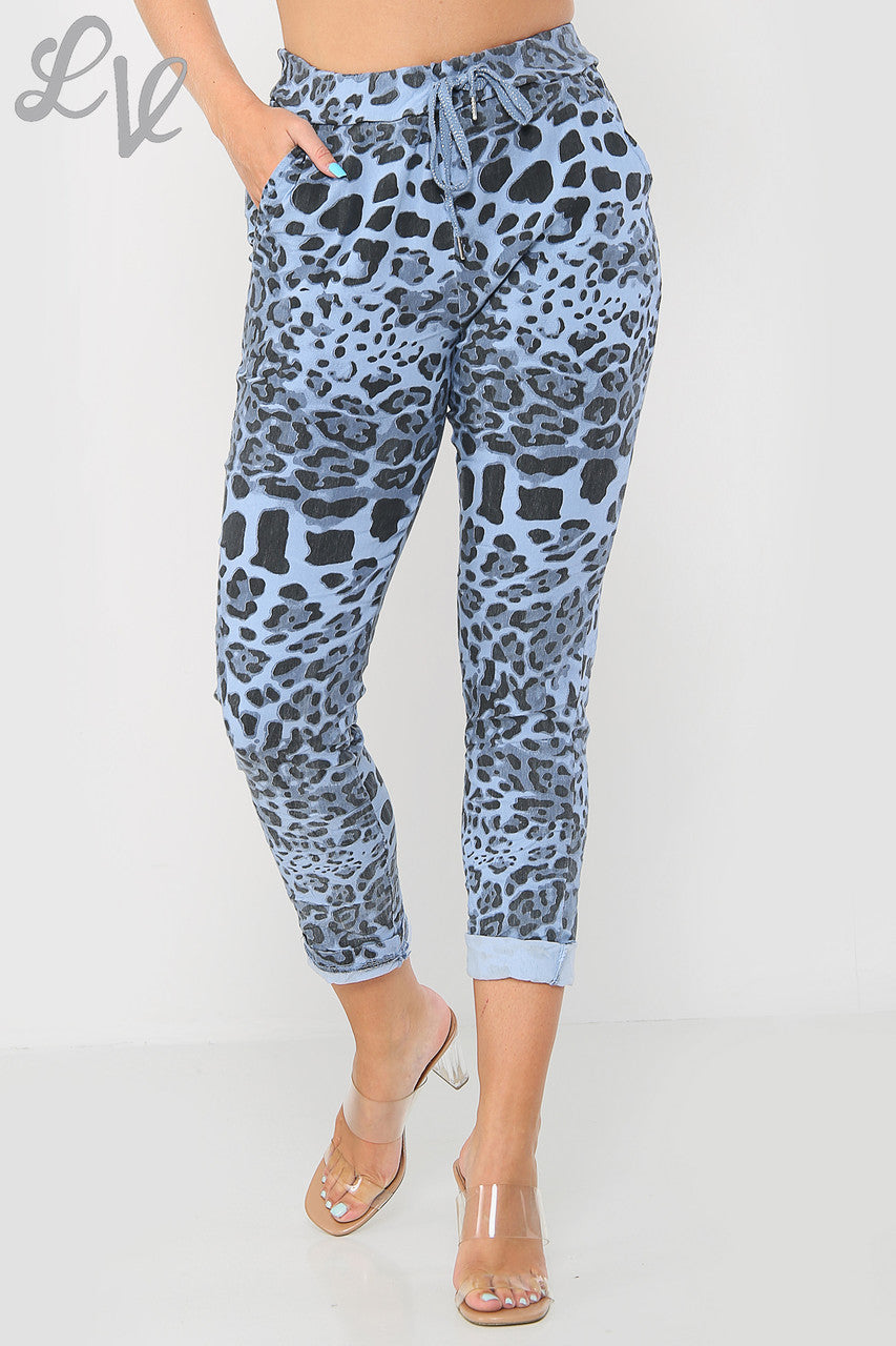 Ladies Leopard Print Magic Trousers Denim - Unit Price £9.99