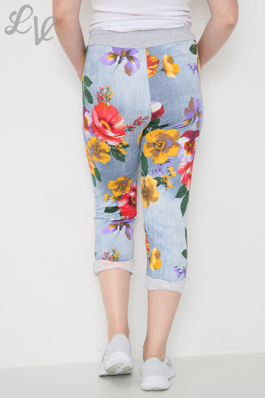 Ladies Plus Size Floral Poppy Print Jogging Pants Trouser Denim - Unit Price £7.99