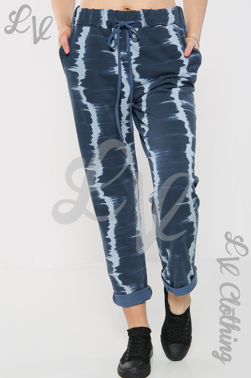 Ladies Tie Dye Stripe Print Jogging Bottoms Denim - Unit Price £9.99