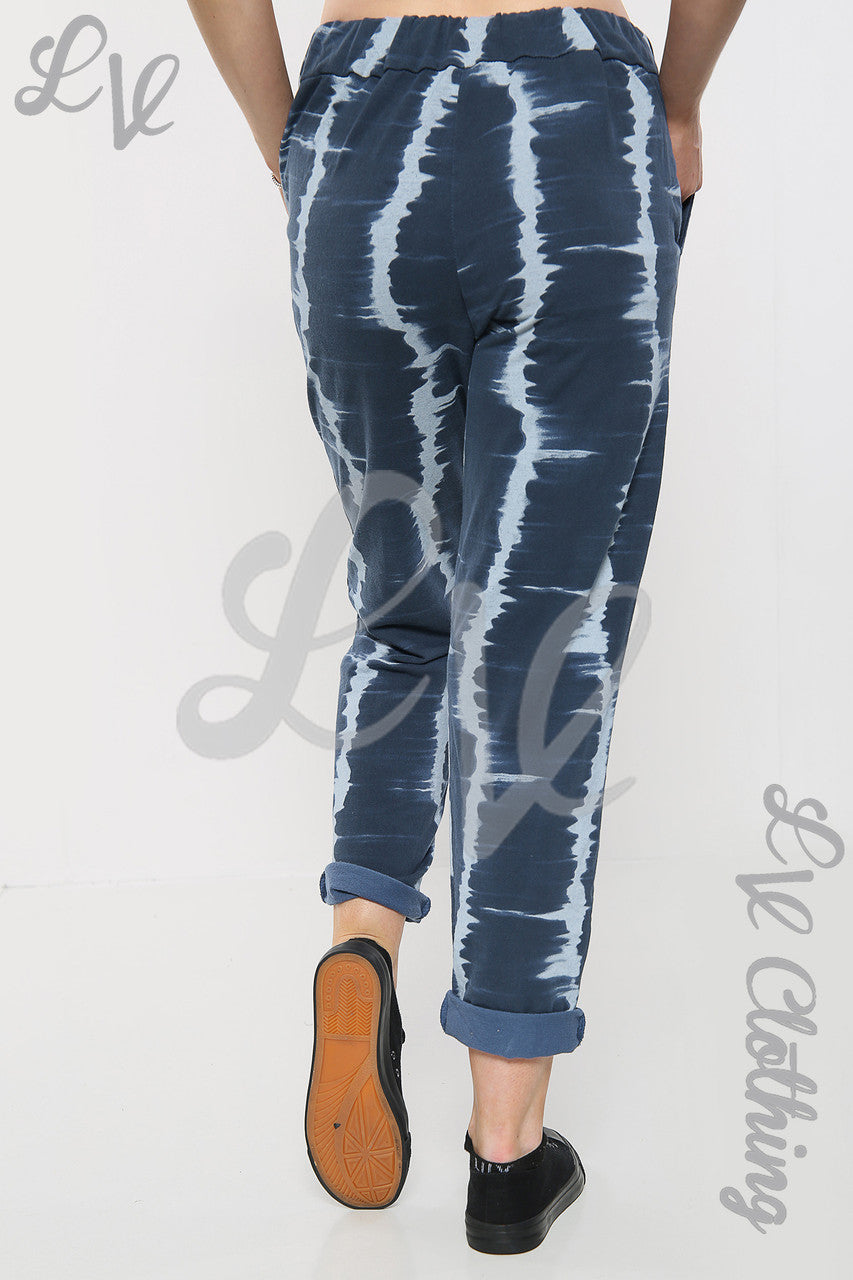 Ladies Tie Dye Stripe Print Jogging Bottoms Denim - Unit Price £9.99