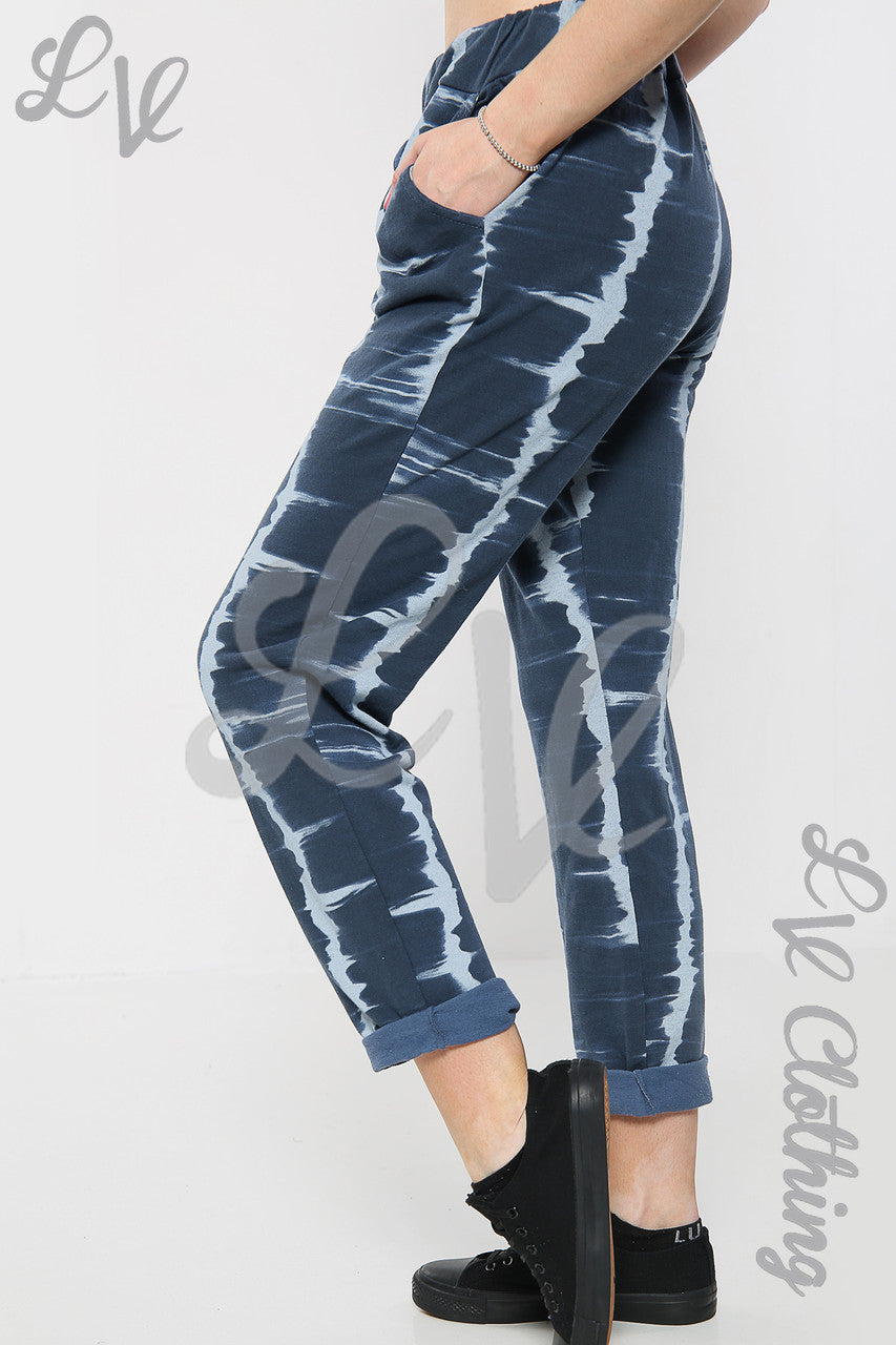 Ladies Tie Dye Stripe Print Jogging Bottoms Denim - Unit Price £9.99