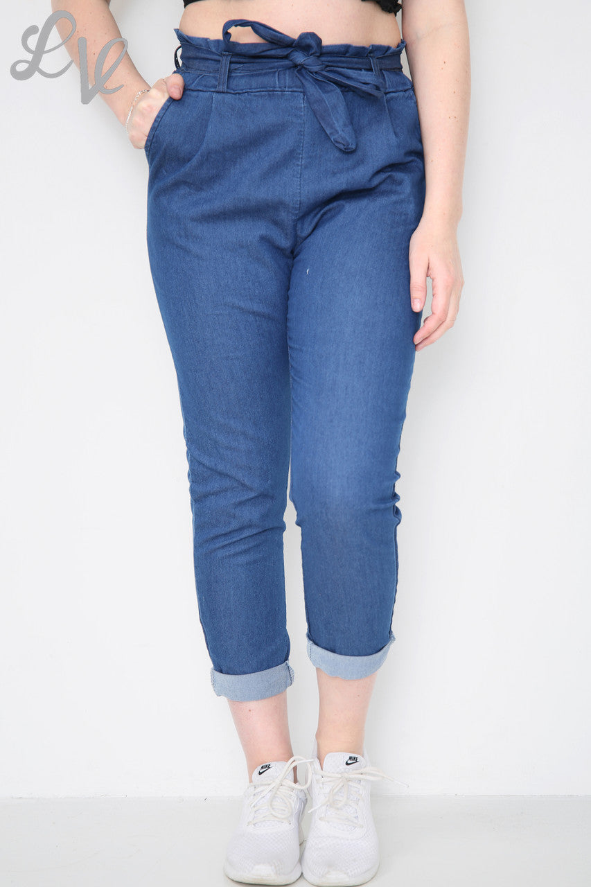Ladies Paper Bag Style Trousers Denim Unit Price WAS 9.99 NOW £5.99