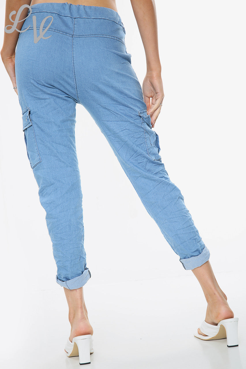 Dames Casual Broek Met Zijzakken Licht Denim - Stukprijs €9,99