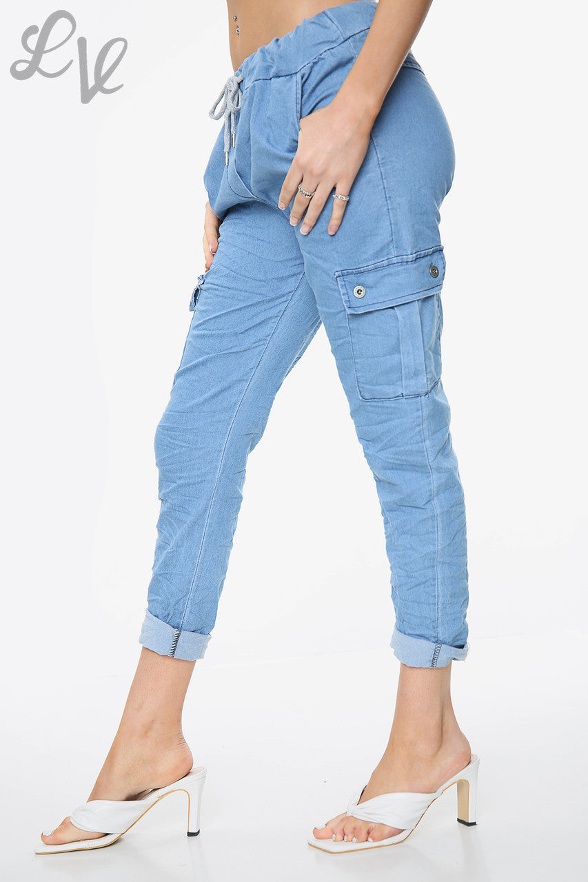 Dames Casual Broek Met Zijzakken Licht Denim - Stukprijs €9,99