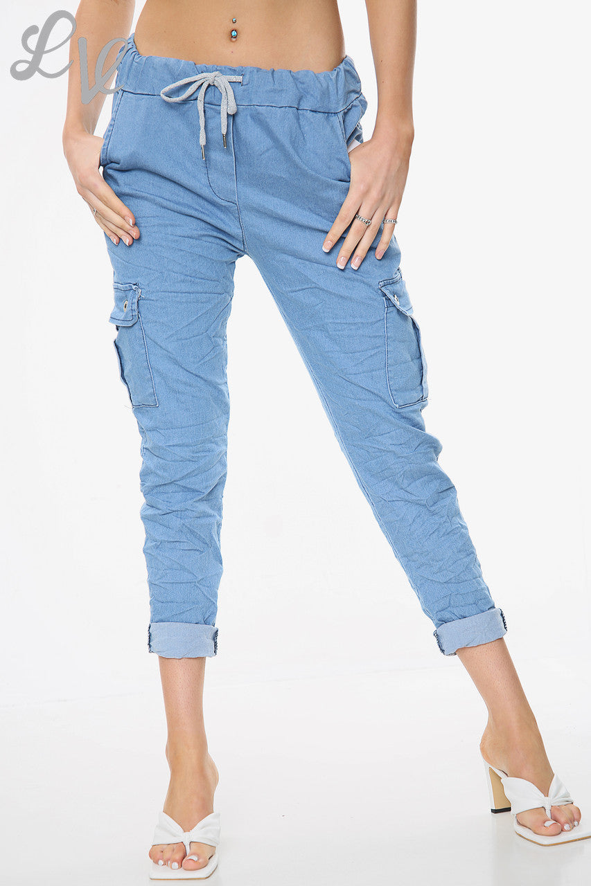 Dames Casual Broek Met Zijzakken Licht Denim - Stukprijs €9,99