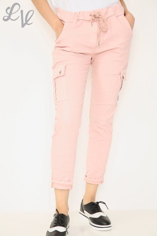 Dames Casual Magische Broek Plus Size met Zijzakken Dusty Roze - Stukprijs WAS €12,99 NU €6,99